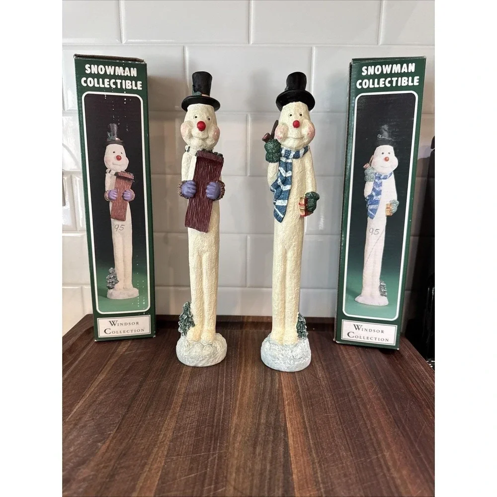 VTG Lot 2 Christmas Snowman Tall Figurine Resin 1994 Windsor‎ Collection 12